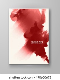 Red abstract design. Ink paint on brochure, Blood element isolated on white. Grunge banner paints. Simple composition. Liquid ink. Background for banner, card, poster, identity,web design.