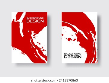 Conjunto de diseño abstracto rojo. Pintura de tinta en el folleto, elementos de diseño aislados en blanco.