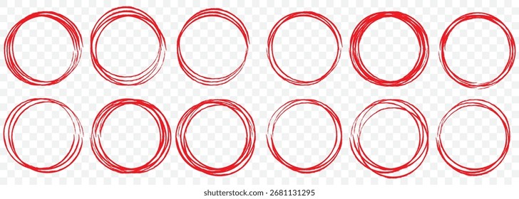 Red Abstract Doodle Circles – Hand Drawn Stroke Shapes in EPS Format on Transparent Background. EPS 10.