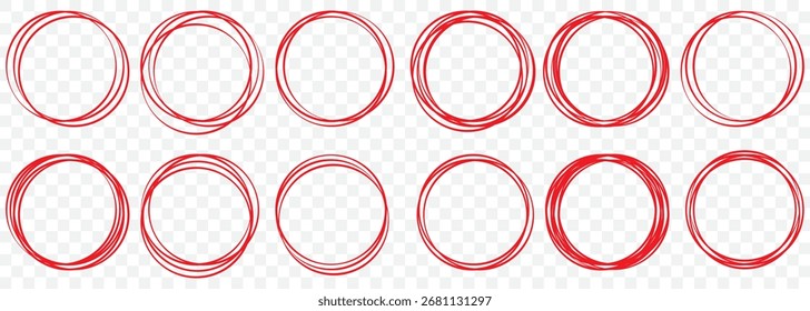 Red Abstract Doodle Circles – Hand Drawn Stroke Shapes in EPS Format on Transparent Background. EPS 10.