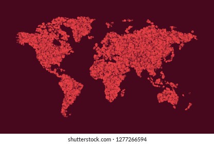 red abstract dotted map of the world