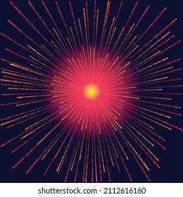 Red abstract dynamic background with radial lines and dots.