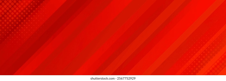 Red abstract dynamic banner background with halftones. Gradient texture with smooth stripes. Modern template banner for sales, ads, events, web pages, and headers 