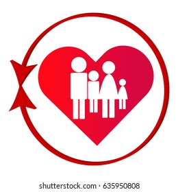 Red abstract family symbol with heart isolated on white background. Vector illustration.