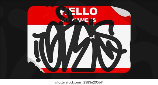 Red Abstract Flat Graffiti Style Sticker Hello My Name Is With Some Street Art Lettering Vector Illustration Art