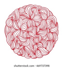 Red abstract flower line art in circle using doodle art