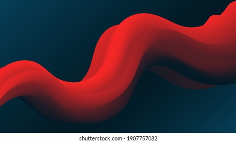 Red Abstract fluid wave. Modern poster with wavy 3d flow shape. Duotone background design for cover, landing page.