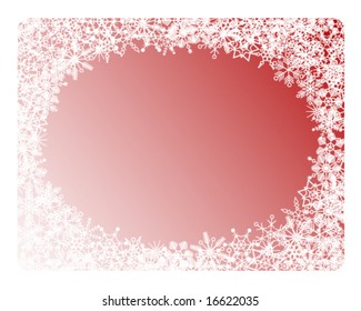 red abstract frame with snowflakes
