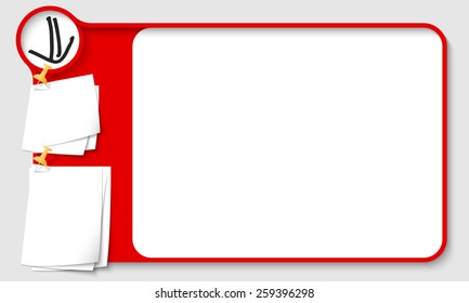 Red abstract frame for your text with arrow and  papers for remark