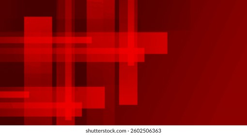 Red abstract geometric background with dynamic shapes and bold gradients.