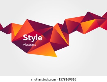 Red abstract geometric element. Faceted crystal shape, colorful polygon, origami style, text sample. Trendy design for posters, flyers, banners