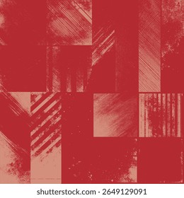 Red abstract geometric grunge texture background. Creative distressed pattern blocks for modern graphic design, digital artwork, and bold prints.
