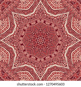Red abstract geometric mandala chinese new year stlye background. Ornamental vector seamless pattern