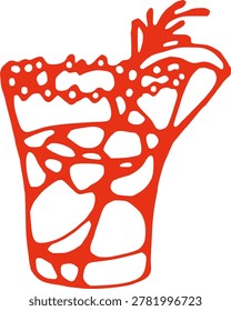 Red abstract geometric polygonal mosaic patterns inside large cocktail glass