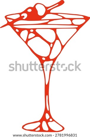 Red abstract geometric polygonal mosaic patterns inside triangular martini glass