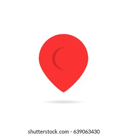 red abstract geotag or map pin icon. flat geolocation indicator logotype or simple graphic brand design isolated on white background. geolocator sign for gps navigation system concept