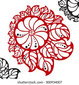 Red abstract graphic quality flower with black dots on a white background