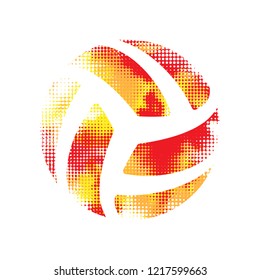 Red abstract halftone volleyball symbol isolated on white background