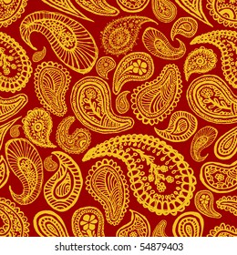 red abstract hand drawn seamless paisley background