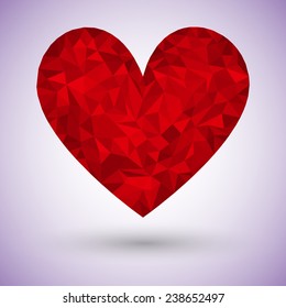 Red abstract heart made from triangles 
