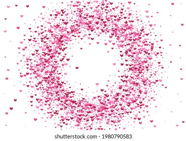 Red Abstract Heart Wallpaper. Pink February Backdrop. Purple Confetti Party. Rose Border Frame. Isolated Background.