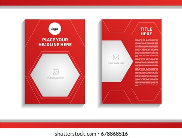 Red Abstract Hexagon Theme with Image in Business Brochure Design Template Vector. Book, Cover, Annual Report, Magazine, Poster, Corporate Presentation, Portfolio, Brochure, Leaflet, Banner, Website