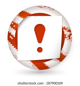 red abstract icon with paper and exclamation mark