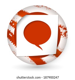 red abstract icon with paper and speech bubble
