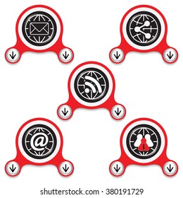 Red abstract icons and different symbols