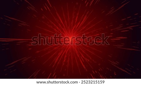Red Abstract Light Explosion Background. Vivid red light beams radiating from a central point on a dark background, creating a dynamic explosion effect.