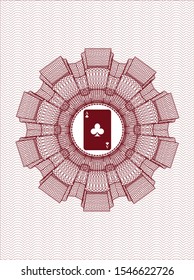Red abstract linear rosette with ace of clover icon inside