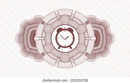 Red abstract linear rosette with alarm clock icon inside