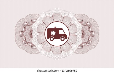 Red abstract linear rosette with ambulance icon inside