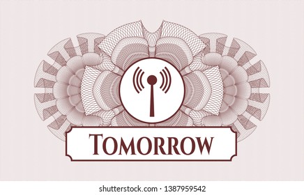 Red abstract linear rosette with antenna signal icon and Tomorrow text inside