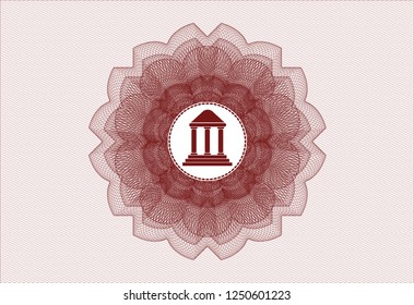 Red abstract linear rosette with bank icon inside
