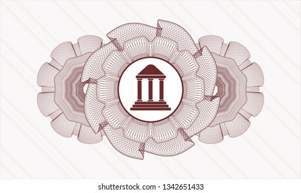 Red abstract linear rosette with bank icon inside