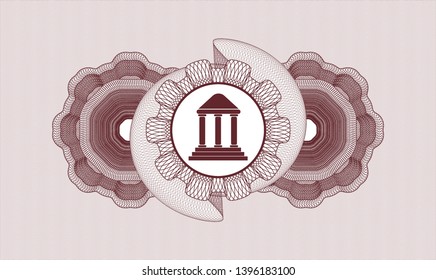 Red abstract linear rosette with bank icon inside