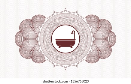 Red abstract linear rosette with bathtub icon inside