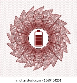 Red abstract linear rosette with battery icon inside