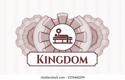Red abstract linear rosette with bench press icon and Kingdom text inside