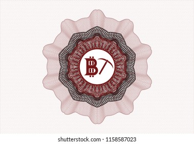 Red abstract linear rosette with bitcoin mining icon inside