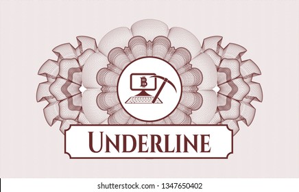 Red abstract linear rosette with bitcoin mining icon and Underline text inside