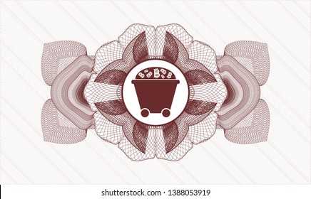 Red abstract linear rosette with Bitcoin mining trolley icon inside