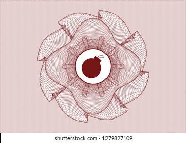 Red abstract linear rosette with bomb icon inside