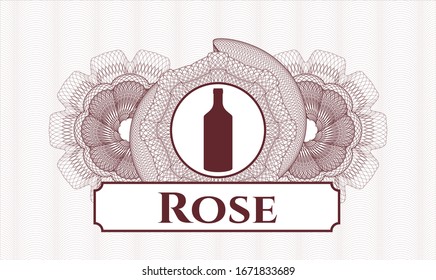 Red abstract linear rosette with bottle icon and Rose text inside