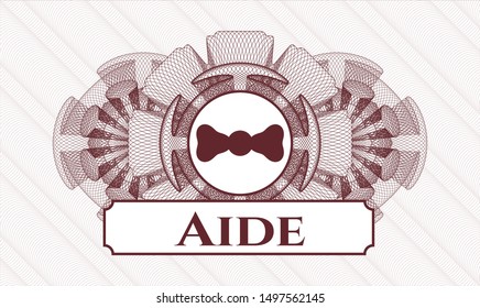 Red abstract linear rosette with bow tie icon and Aide text inside