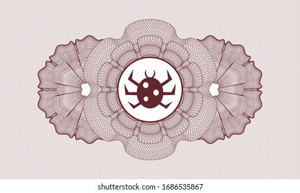Red abstract linear rosette with bug icon inside