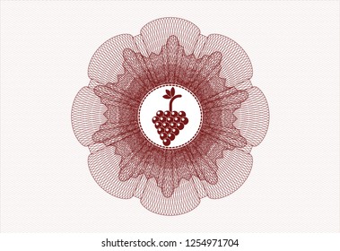 Red abstract linear rosette with bunch of grapes icon inside
