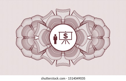 Red abstract linear rosette with business presentation icon inside