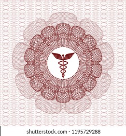 Red abstract linear rosette with Caduceus medical icon inside